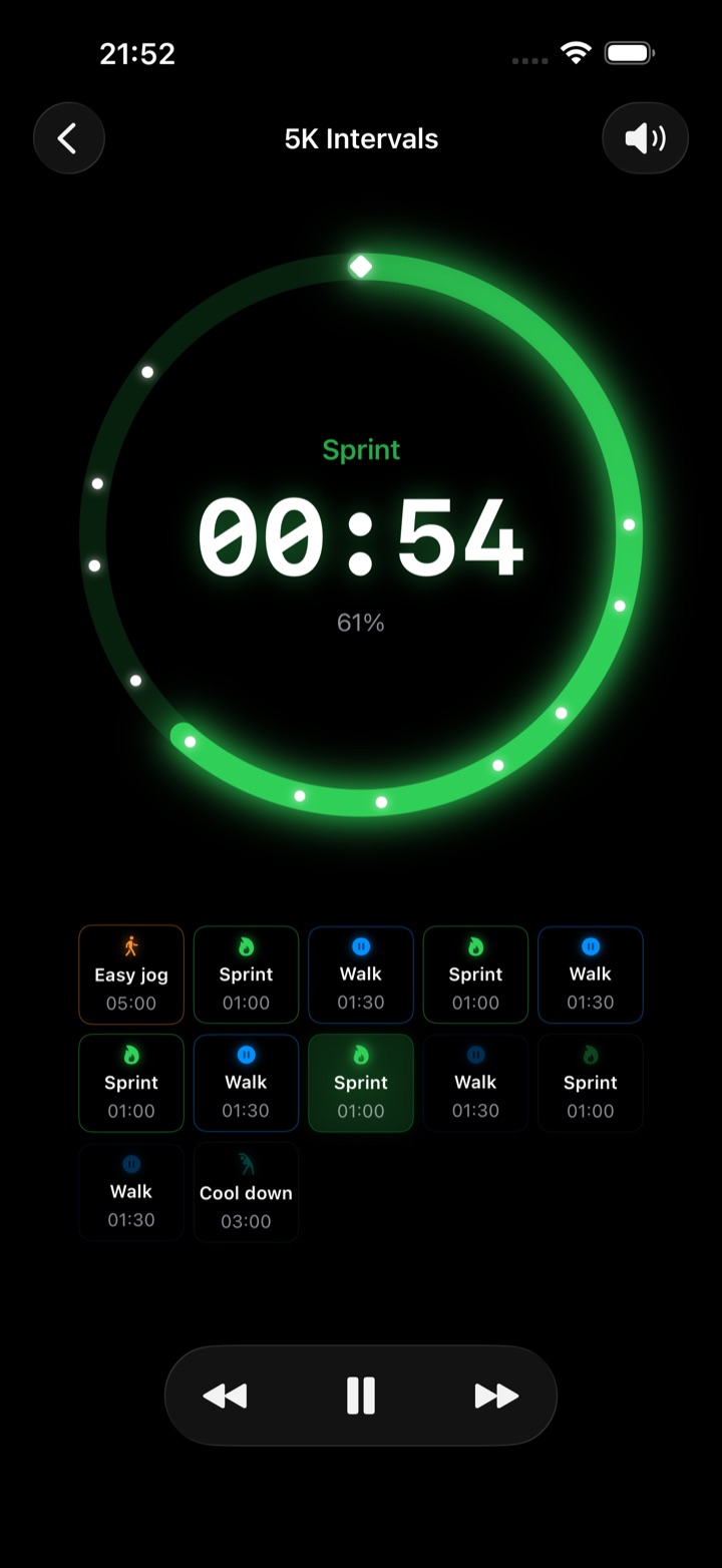 Sprint Intervals timer running screen